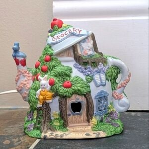 Easter Village Grocery Tea Pot Shaped Lighted Ceramic House
